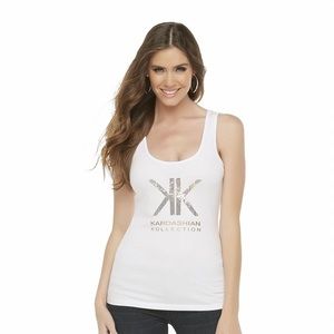 Kardashian Kollection Ivory Rhinestone Logo Tank